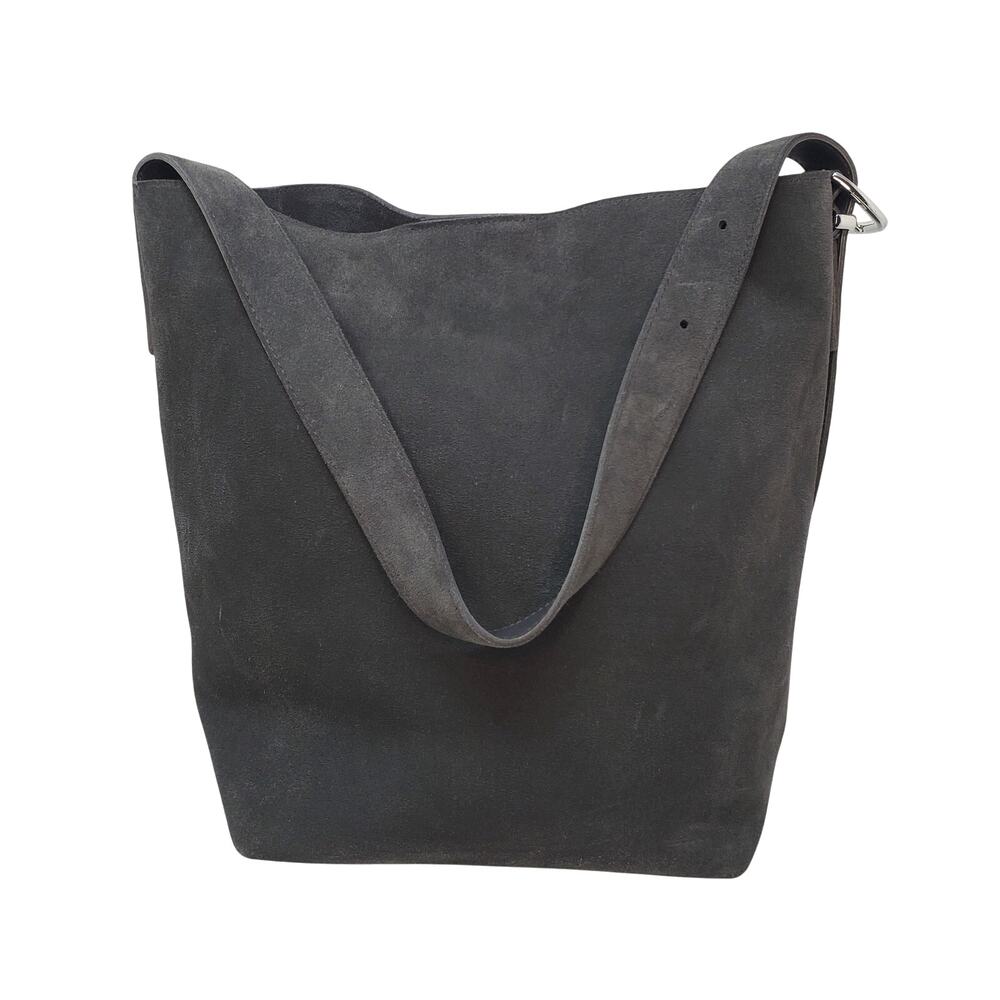 Madewell The Essential Bucket Tote Bag Sleek Charcoal Grey Suede Leather NM988